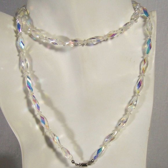 Vintage Swarovski AB Twisted Crystal Necklace 29” Bead Styles 5206 & Spacer 5305 - Picture 6 of 7